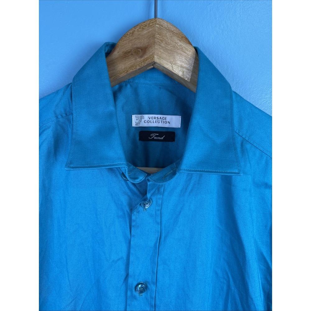 Versace Collection Trend Button Up Shirt Long Sleeve Teal Medium Old Money